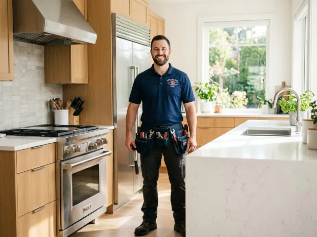 Appliance Repair Hero technician in a Ashville, OH kitchen after an appliance repair